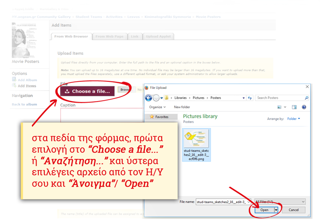 help MyAegean Gallery shot upload